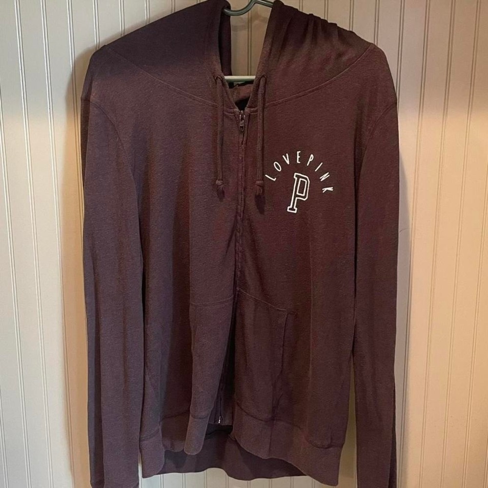 Victorias Secret Pink Black Zip up Jacket Hoodie Womens Size Small